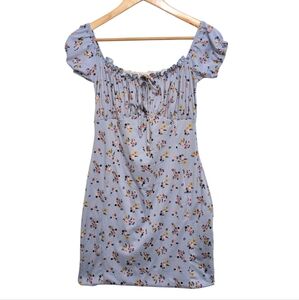 Baby Dusty Blue Floral Bodycon Mini Dress Size Juniors Large Or Womens XS